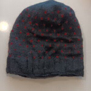Women's Grey Beanie with Tiny Red Hearts